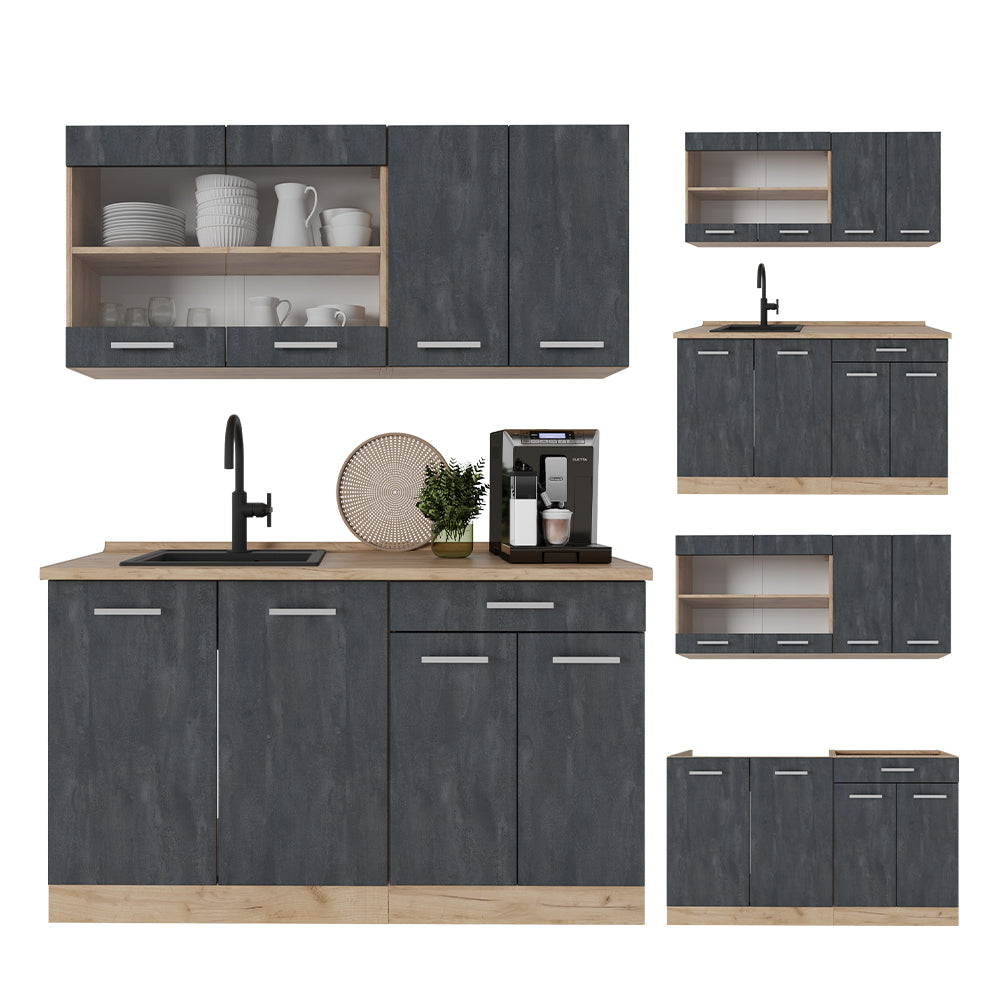 Vicco Cucina monoblocco Calcestruzzo nero/quercia dorata 140 cm PL Antracite