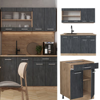 Vicco Cucina monoblocco Calcestruzzo nero/quercia dorata 140 cm PL Antracite