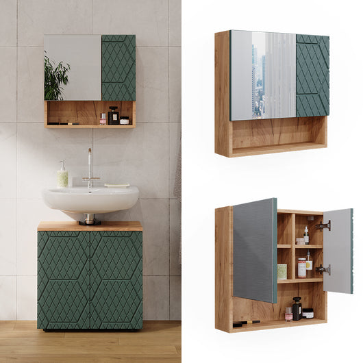 Vicco Specchio contenitore bagno Quercia verde/oro 54 x 55 cm