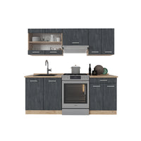 Vicco Cucina componibile Calcestruzzo nero/quercia dorata 200 cm senza piano di lavoro