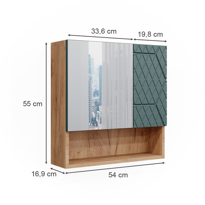 Vicco Specchio contenitore bagno Quercia verde/oro 54 x 55 cm