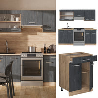 Vicco Cucina componibile Calcestruzzo nero/quercia dorata 200 cm senza piano di lavoro