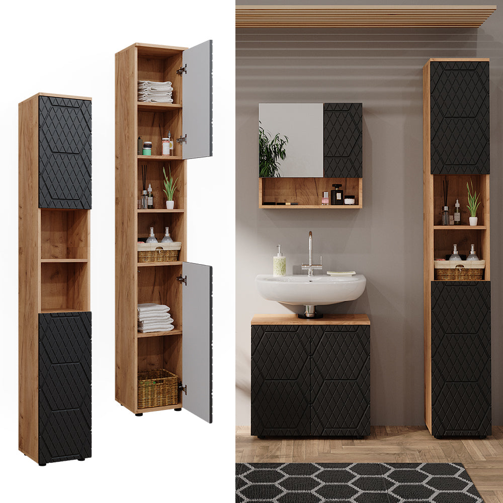 Vicco Mobiletto da bagno Antracite a righe 30 x 192 cm