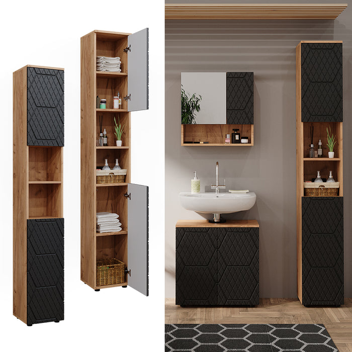 Vicco Mobiletto da bagno Antracite a righe 30 x 192 cm