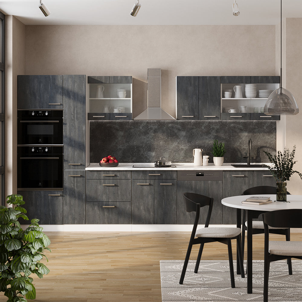 Vicco Cucina componibile Nero cemento/bianco 350 cm senza piano di lavoro