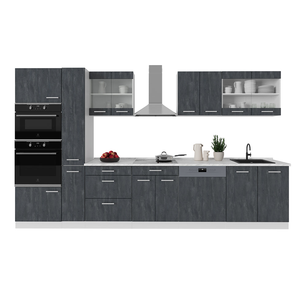 Vicco Cucina componibile Nero cemento/bianco 350 cm senza piano di lavoro