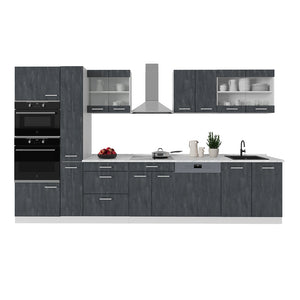 Vicco Cucina componibile Nero cemento/bianco 350 cm senza piano di lavoro