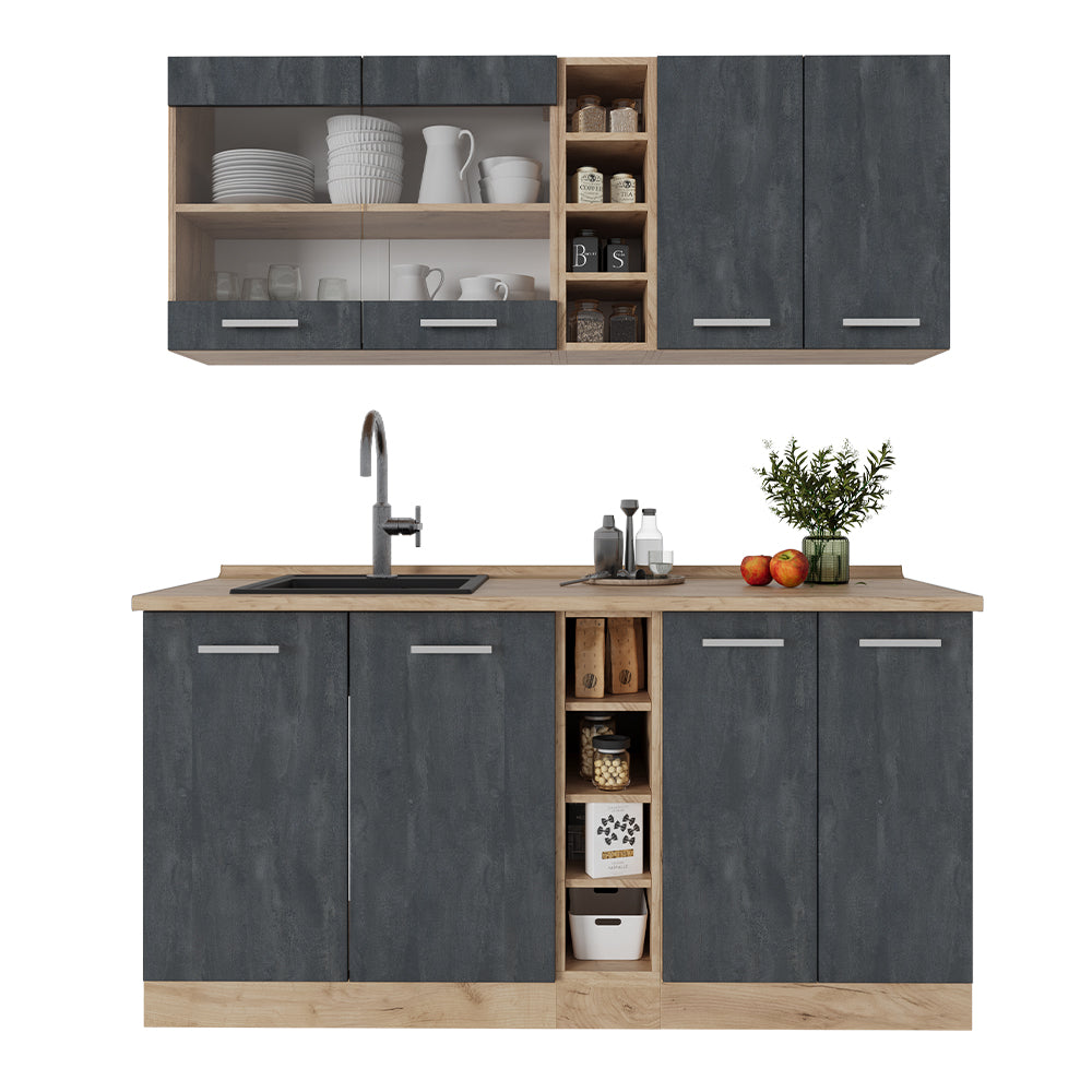 Vicco Cucina completa Calcestruzzo nero/quercia dorata 160 cm PT Rovere