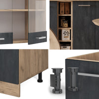 Vicco Cucina completa Calcestruzzo nero/quercia dorata 160 cm PL Marmo