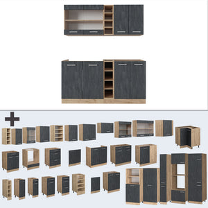 Vicco Cucina completa Calcestruzzo nero/quercia dorata 160 cm PT Rovere