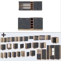 Vicco Cucina completa Calcestruzzo nero/quercia dorata 160 cm senza piano di lavoro