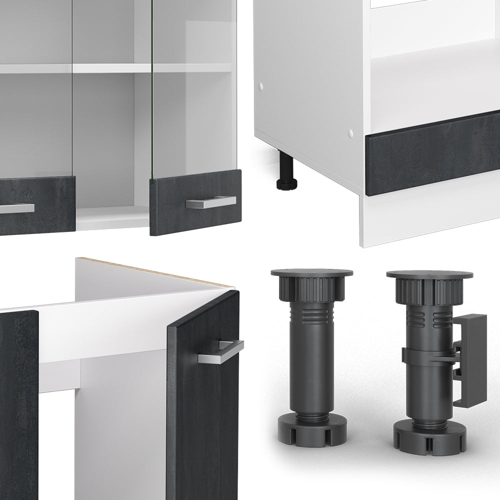 Vicco Cucina angolare completa Nero cemento/bianco 227 x 287 cm PL Antracite