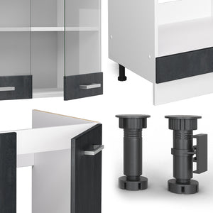 Vicco Cucina angolare completa Nero cemento/bianco 227 x 287 cm senza piano di lavoro