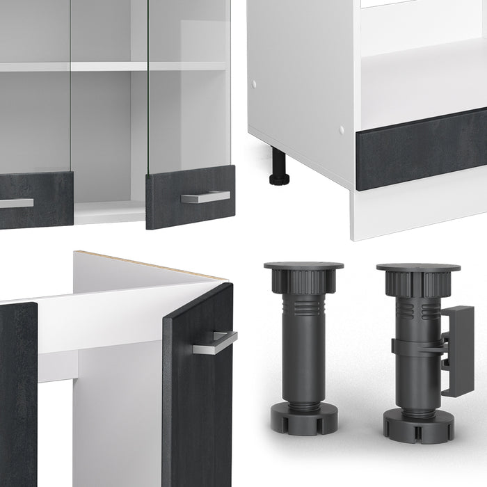 Vicco Cucina angolare completa Nero cemento/bianco 227 x 287 cm senza piano di lavoro