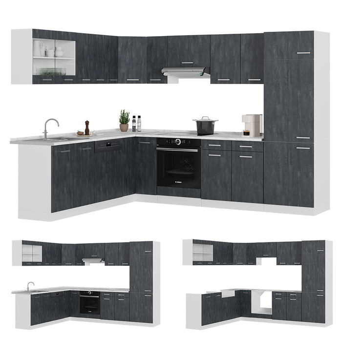 Vicco Cucina angolare completa Nero cemento/bianco 227 x 287 cm PL Antracite