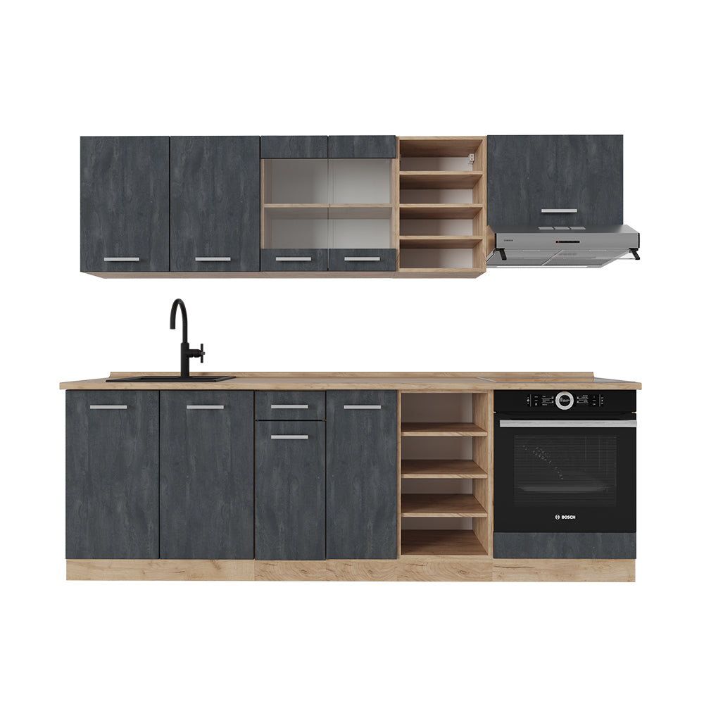 Vicco Cucina componibile Calcestruzzo nero/quercia dorata 240 cm PT Rovere