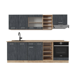 Vicco Cucina componibile Calcestruzzo nero/quercia dorata 240 cm PT Rovere