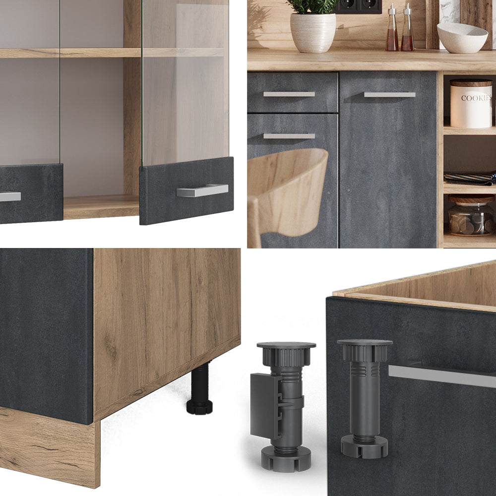 Vicco Cucina componibile Calcestruzzo nero/quercia dorata 240 cm PL Marmo