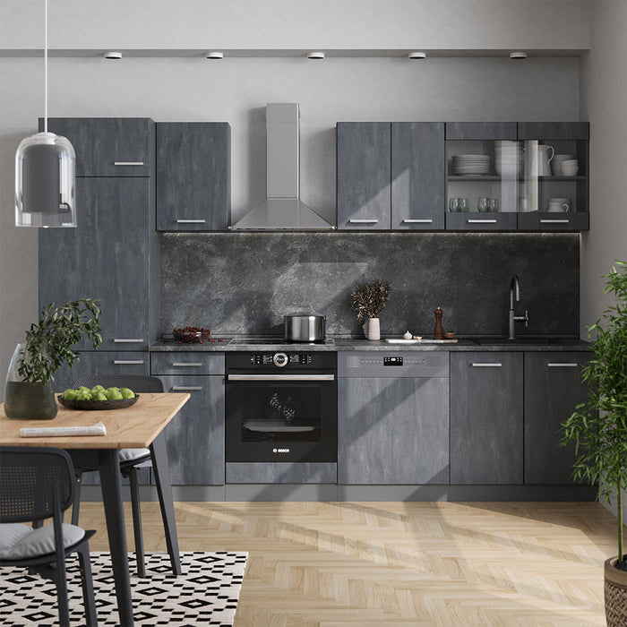 Vicco Cucina componibile Calcestruzzo nero/antracite 300 cm senza piano di lavoro