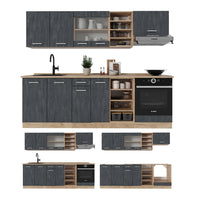 Vicco Cucina componibile Calcestruzzo nero/quercia dorata 240 cm PL Antracite