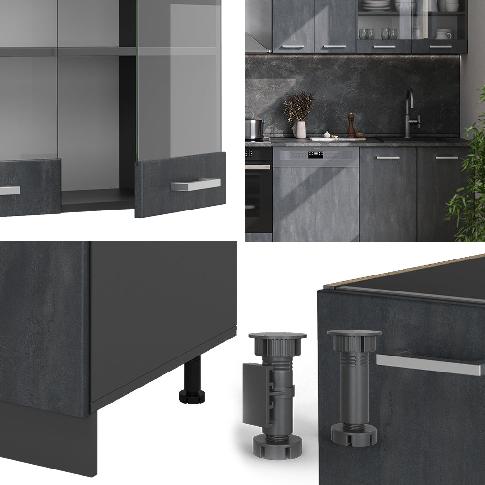 Vicco Cucina componibile Calcestruzzo nero/antracite 300 cm PL Rovere