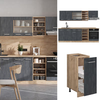 Vicco Cucina componibile Calcestruzzo nero/quercia dorata 240 cm PL Marmo