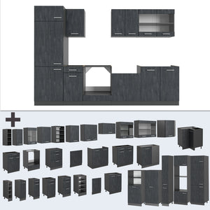 Vicco Cucina componibile Calcestruzzo nero/antracite 300 cm senza piano di lavoro