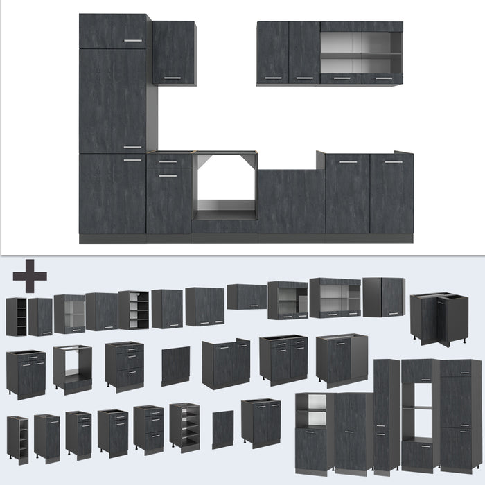 Vicco Cucina componibile Calcestruzzo nero/antracite 300 cm PL Rovere