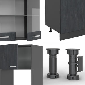 Vicco Cucina componibile Calcestruzzo nero/antracite 300 cm senza piano di lavoro