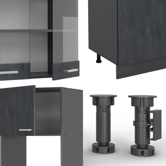 Vicco Cucina componibile Calcestruzzo nero/antracite 300 cm senza piano di lavoro