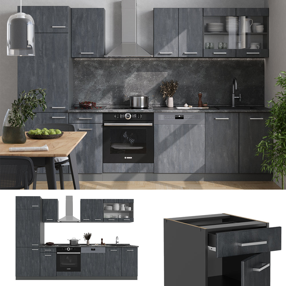 Vicco Cucina componibile Calcestruzzo nero/antracite 300 cm PL Rovere