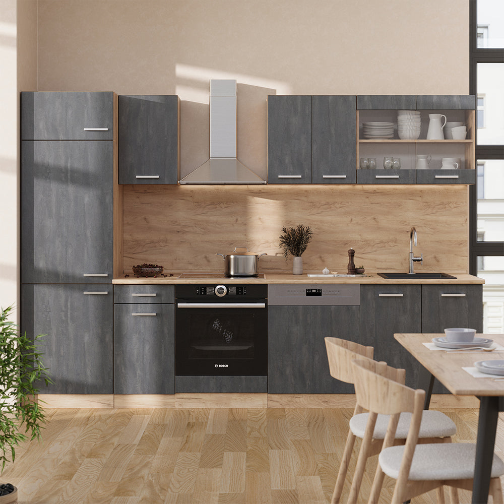 Vicco Cucina componibile Calcestruzzo nero/quercia dorata 300 cm PT Rovere