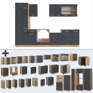 Vicco Cucina componibile Calcestruzzo nero/quercia dorata 300 cm PL Antracite