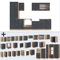 Vicco Cucina componibile Calcestruzzo nero/quercia dorata 300 cm PL Marmo