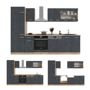 Vicco Cucina componibile Calcestruzzo nero/quercia dorata 300 cm PL Antracite