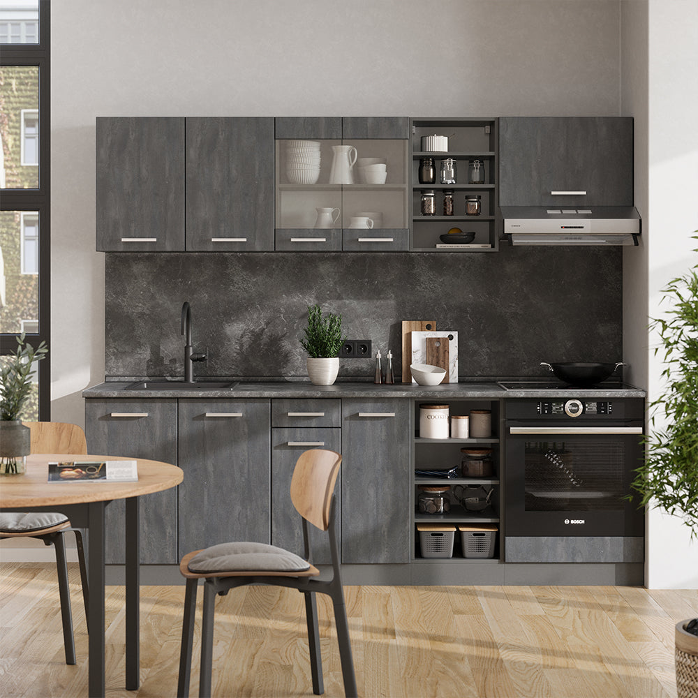Vicco Cucina componibile Calcestruzzo nero/antracite 240 cm senza piano di lavoro