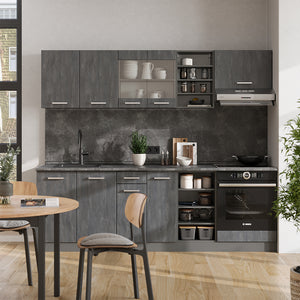 Vicco Cucina componibile Calcestruzzo nero/antracite 240 cm senza piano di lavoro