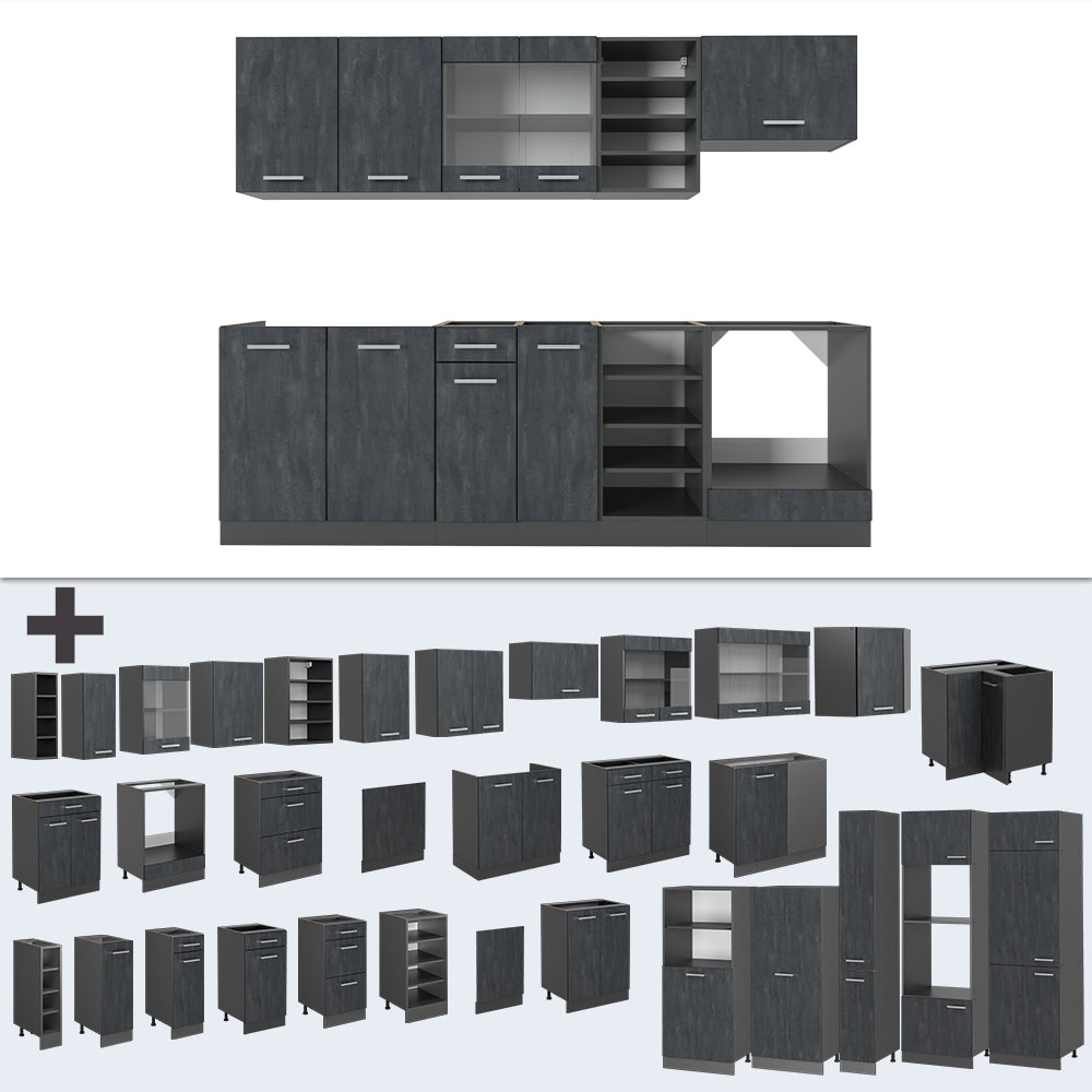 Vicco Cucina componibile Calcestruzzo nero/antracite 240 cm senza piano di lavoro