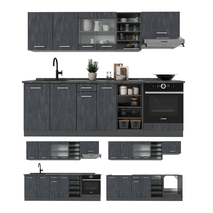 Vicco Cucina componibile Calcestruzzo nero/antracite 240 cm PL Rovere