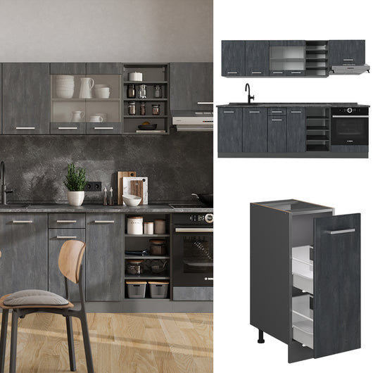 Vicco Cucina componibile Calcestruzzo nero/antracite 240 cm senza piano di lavoro