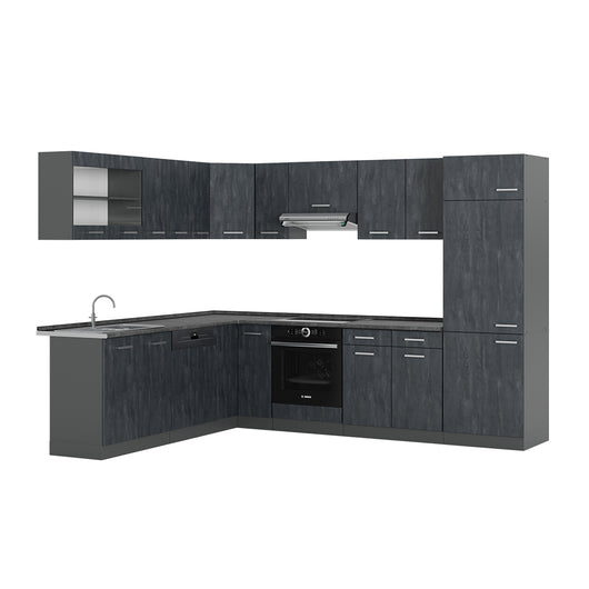 Vicco Cucina angolare completa Calcestruzzo nero/antracite 227 x 287 cm senza piano di lavoro