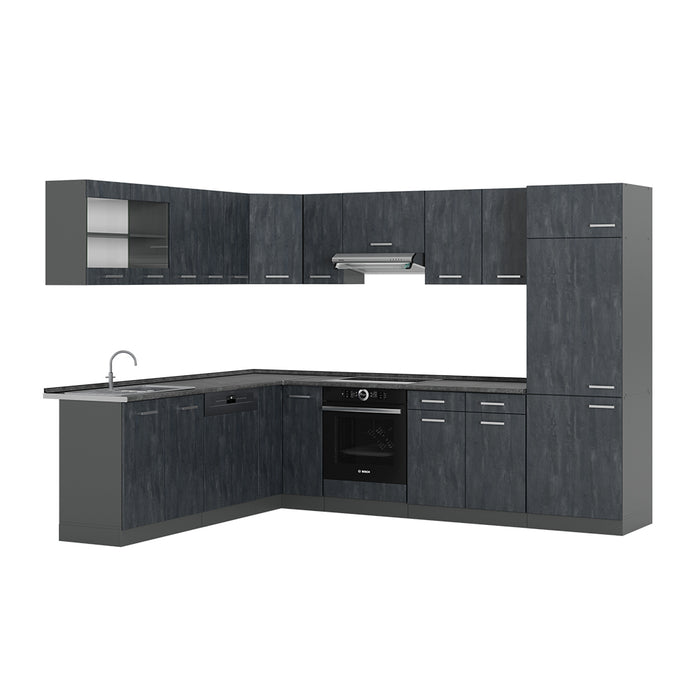 Vicco Cucina angolare completa Calcestruzzo nero/antracite 227 x 287 cm senza piano di lavoro