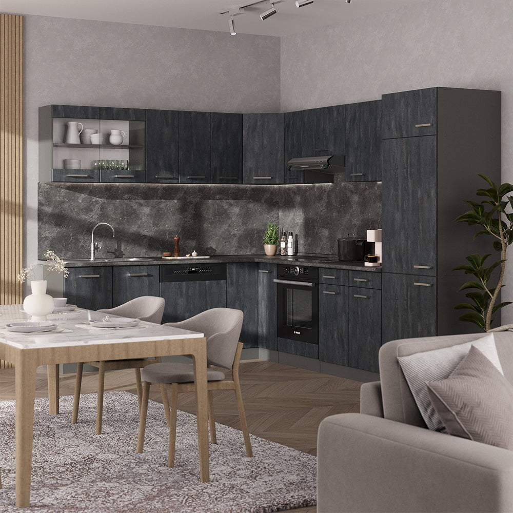 Vicco Cucina angolare completa Calcestruzzo nero/antracite 227 x 287 cm PL Marmo