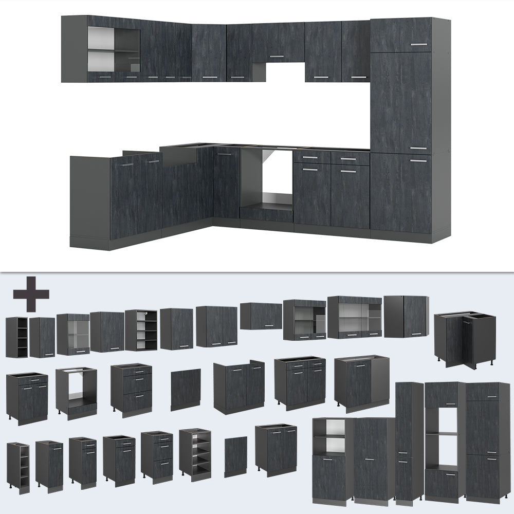 Vicco Cucina angolare completa Calcestruzzo nero/antracite 227 x 287 cm PL Rovere