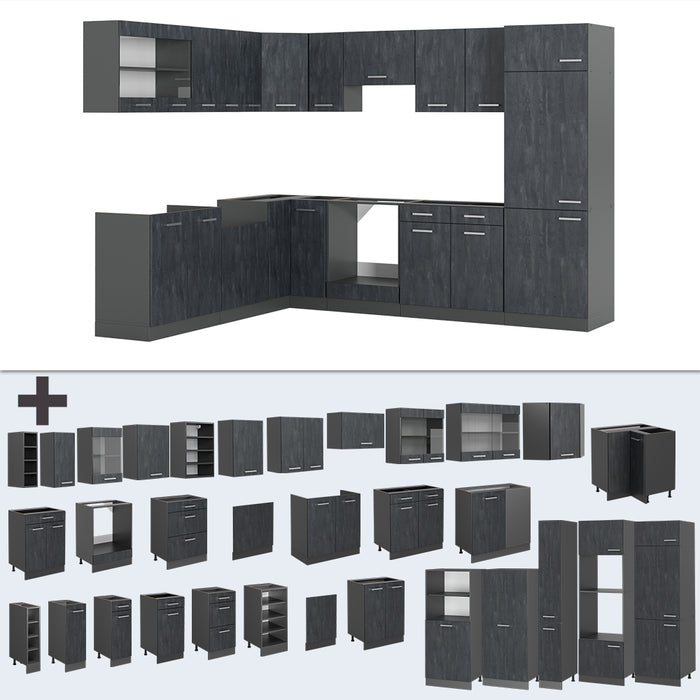 Vicco Cucina angolare completa Calcestruzzo nero/antracite 227 x 287 cm PL Rovere