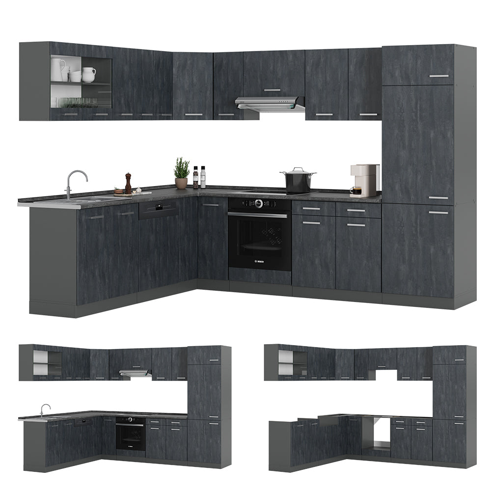 Vicco Cucina angolare completa Calcestruzzo nero/antracite 227 x 287 cm PL Marmo