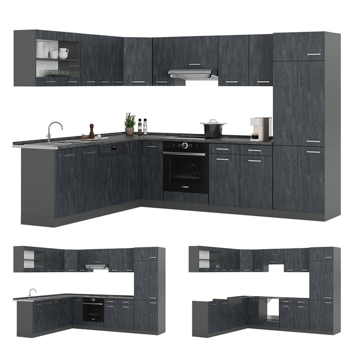 Vicco Cucina angolare completa Calcestruzzo nero/antracite 227 x 287 cm PL Antracite