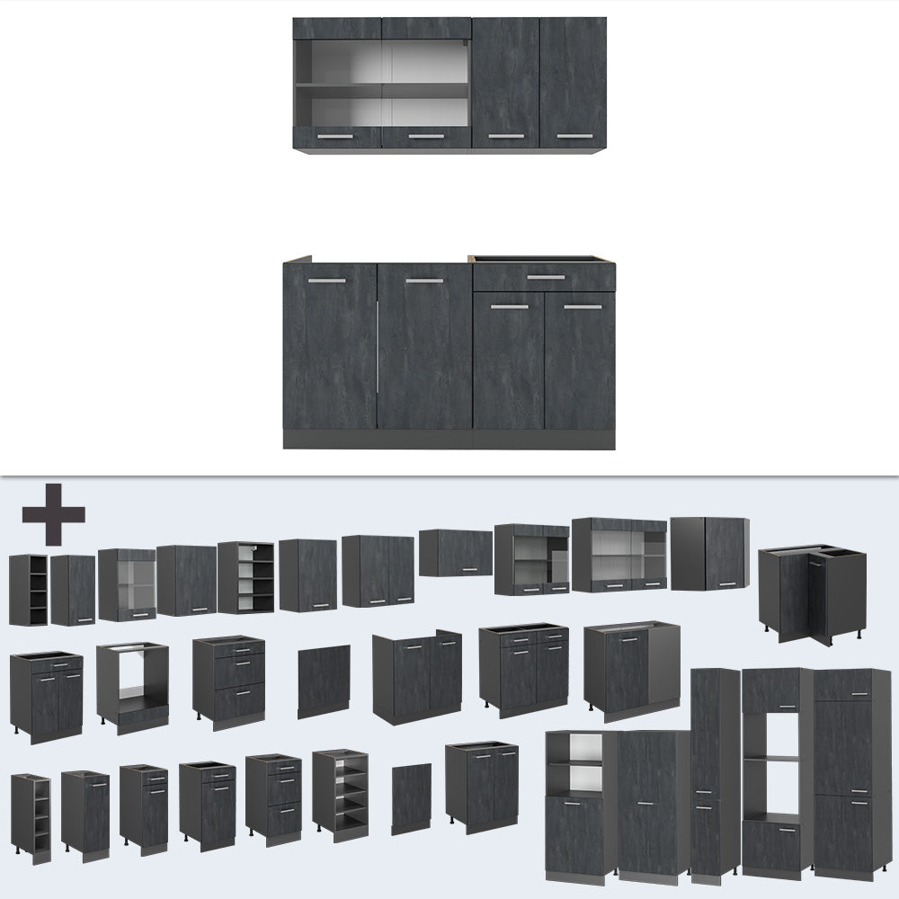 Vicco Cucina monoblocco Calcestruzzo nero/antracite 140 cm PL Antracite