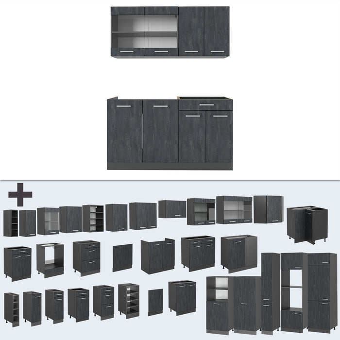 Vicco Cucina monoblocco Calcestruzzo nero/antracite 140 cm PL Antracite