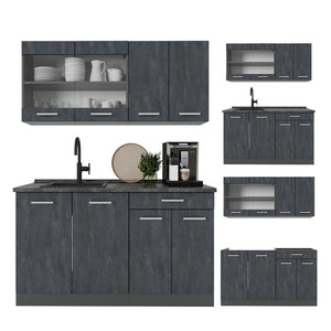 Vicco Cucina monoblocco Calcestruzzo nero/antracite 140 cm PL Marmo